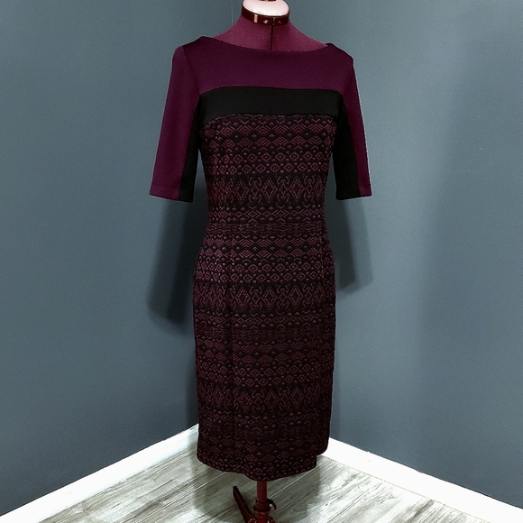 Liz Claiborne Dresses & Skirts - Purple Black Short Sleeved Midi Sheath Dress Liz Claiborne